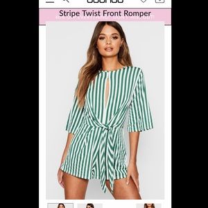 Striped front tie romper
